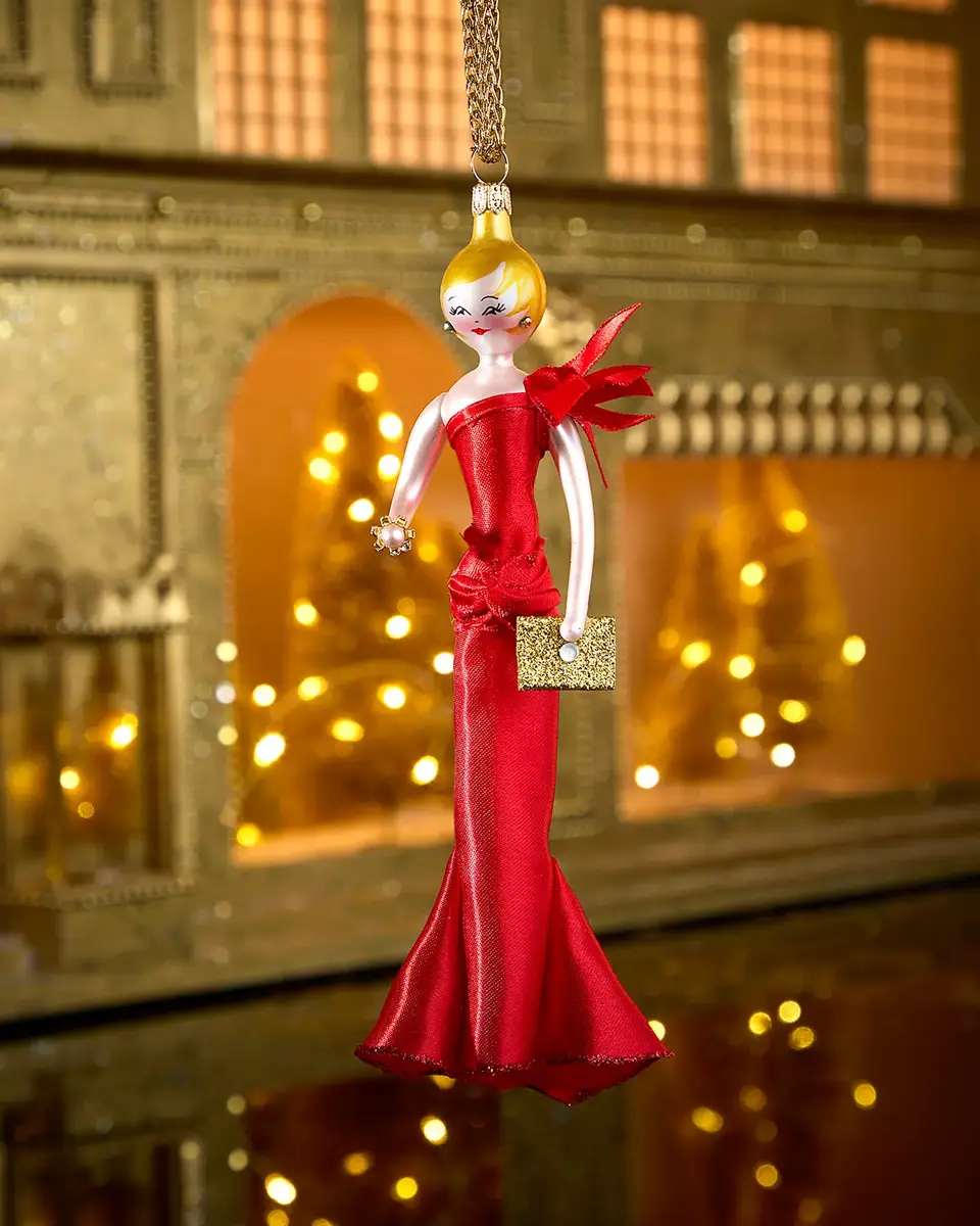 Fashionista in Red Gown Christmas Ornament