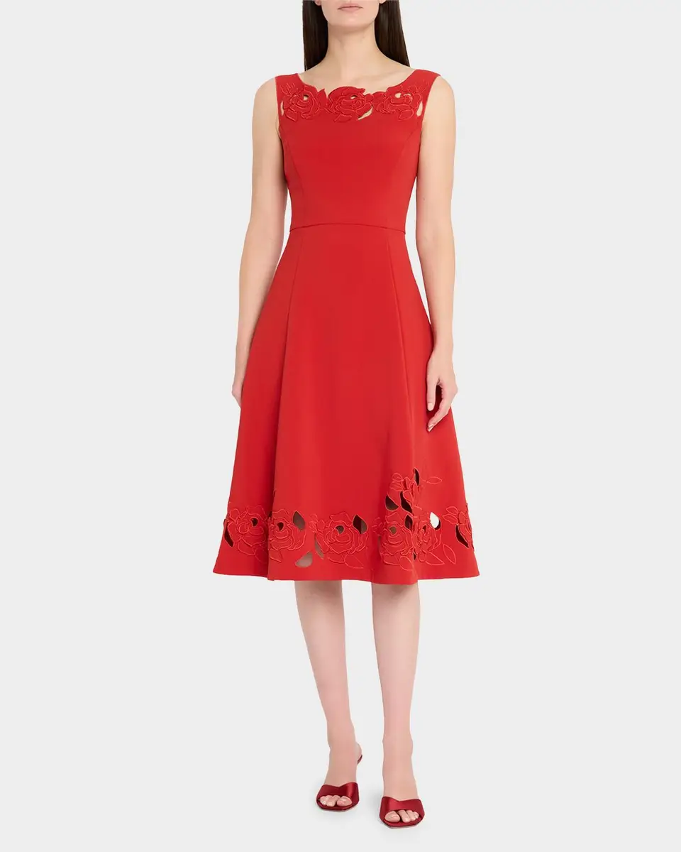 THEIA Christabel Embroidered Cutout Midi Dress | Thumbnail 2