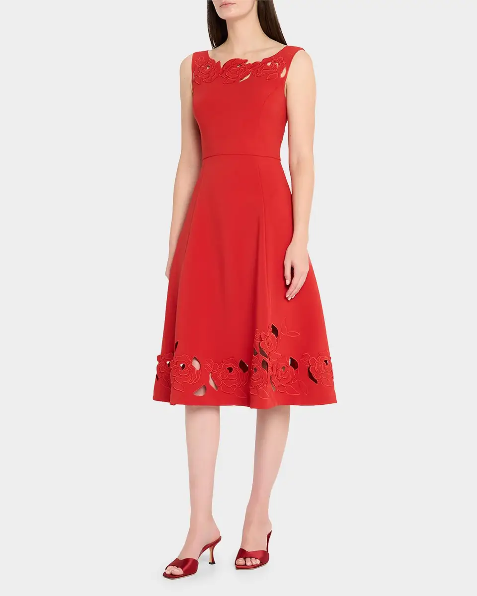 THEIA Christabel Embroidered Cutout Midi Dress | Thumbnail 4