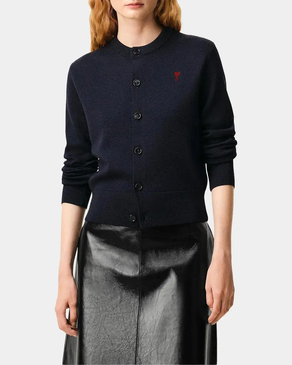 AMI PARIS Ami De Coeur Embroidered Wool Crewneck Cardigan | Thumbnail 4