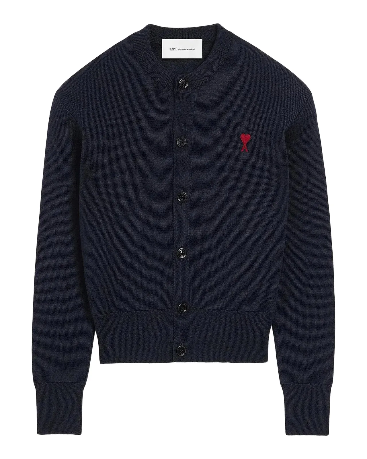 Ami De Coeur Embroidered Wool Crewneck Cardigan Ami De Coeur Embroidered Wool Crewneck Cardigan
