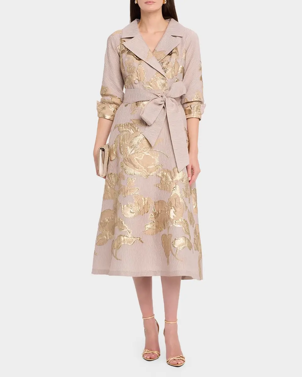 Rickie Freeman for Teri Jon Crinkled Metallic Jacquard Midi Shirtdress | Thumbnail 2
