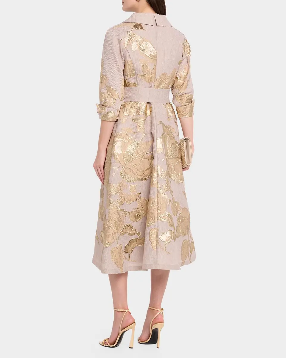Rickie Freeman for Teri Jon Crinkled Metallic Jacquard Midi Shirtdress | Thumbnail 3