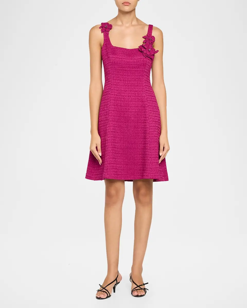 Rickie Freeman for Teri Jon 3D Flower Appliqué Bouclé Tweed A-Line Mini Dress | Thumbnail 2 Rickie Freeman for Teri Jon 3D Flower Appliqué Bouclé Tweed A-Line Mini Dress | Thumbnail 2