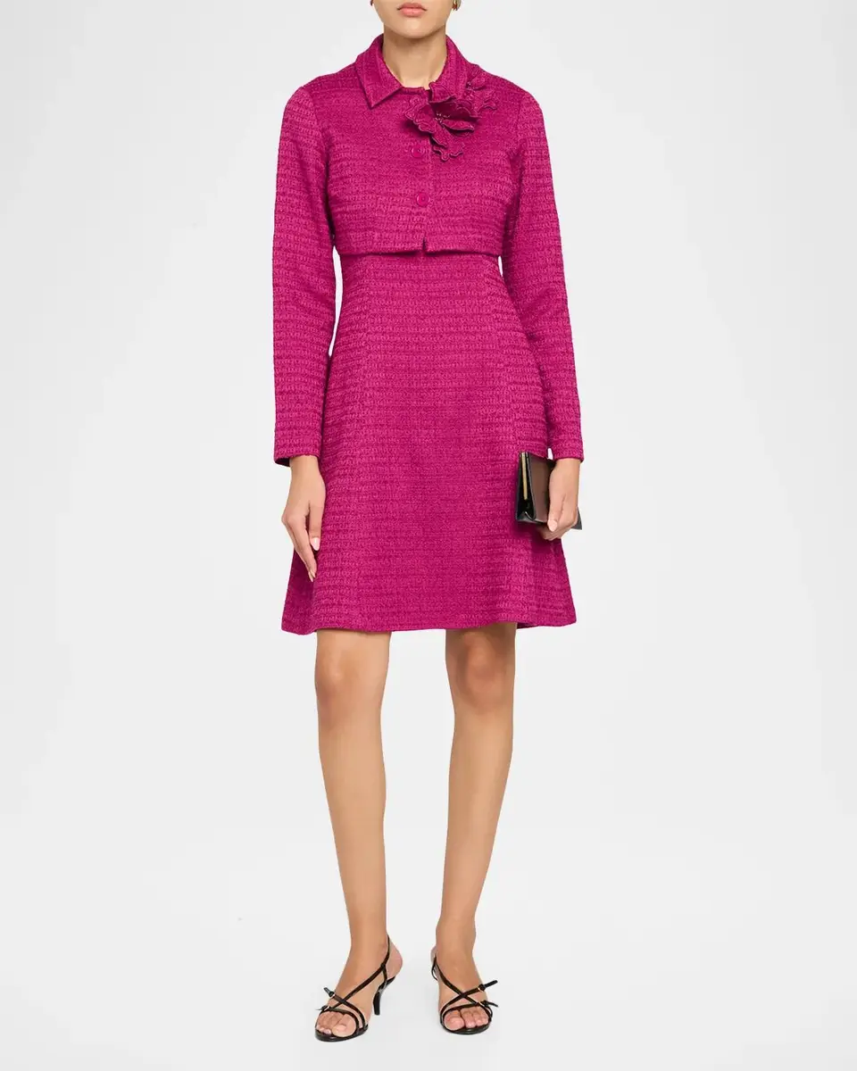 Rickie Freeman for Teri Jon 3D Flower Appliqué Bouclé Tweed A-Line Mini Dress | Thumbnail 6 Rickie Freeman for Teri Jon 3D Flower Appliqué Bouclé Tweed A-Line Mini Dress | Thumbnail 6