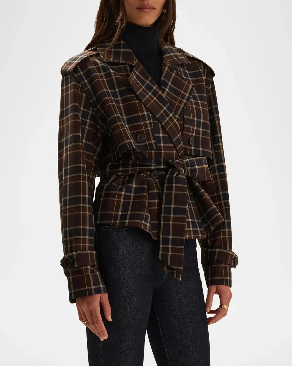 Favorite Daughter The Cropped Charles Countryside Plaid Trench Coat | Thumbnail 4 Favorite Daughter The Cropped Charles Countryside Plaid Trench Coat | Thumbnail 4