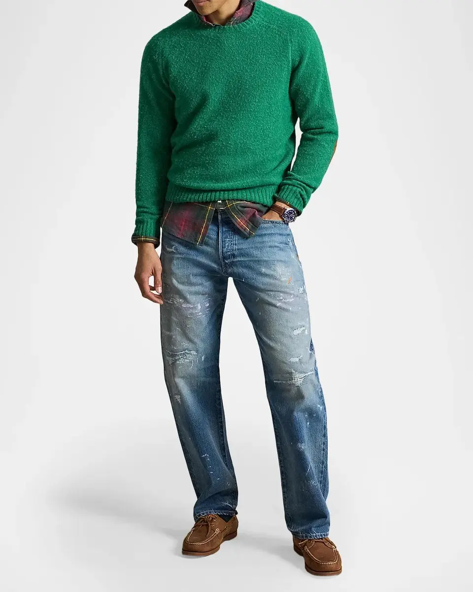 Polo Ralph Lauren Men's Suede-Patch Wool-Cashmere Sweater | Thumbnail 2 Polo Ralph Lauren Men's Suede-Patch Wool-Cashmere Sweater | Thumbnail 2