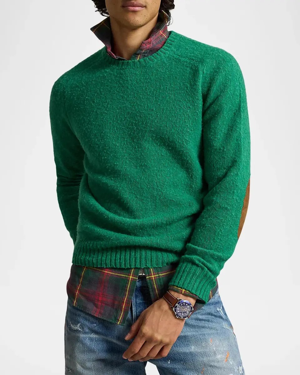 Polo Ralph Lauren Men's Suede-Patch Wool-Cashmere Sweater | Thumbnail 4 Polo Ralph Lauren Men's Suede-Patch Wool-Cashmere Sweater | Thumbnail 4
