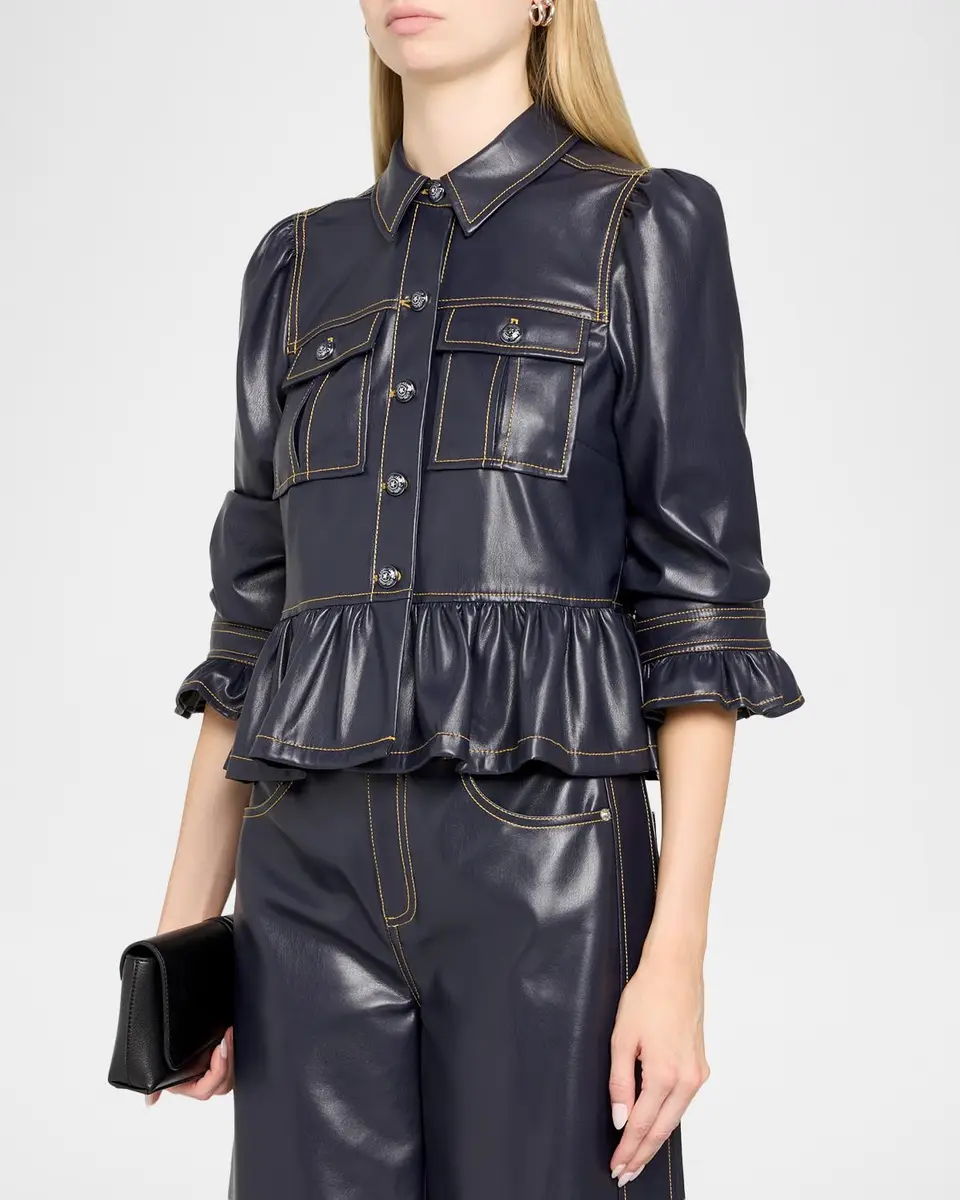 Cinq à Sept Delanie Ruffled Vegan Leather Jacket | Thumbnail 4 Cinq à Sept Delanie Ruffled Vegan Leather Jacket | Thumbnail 4