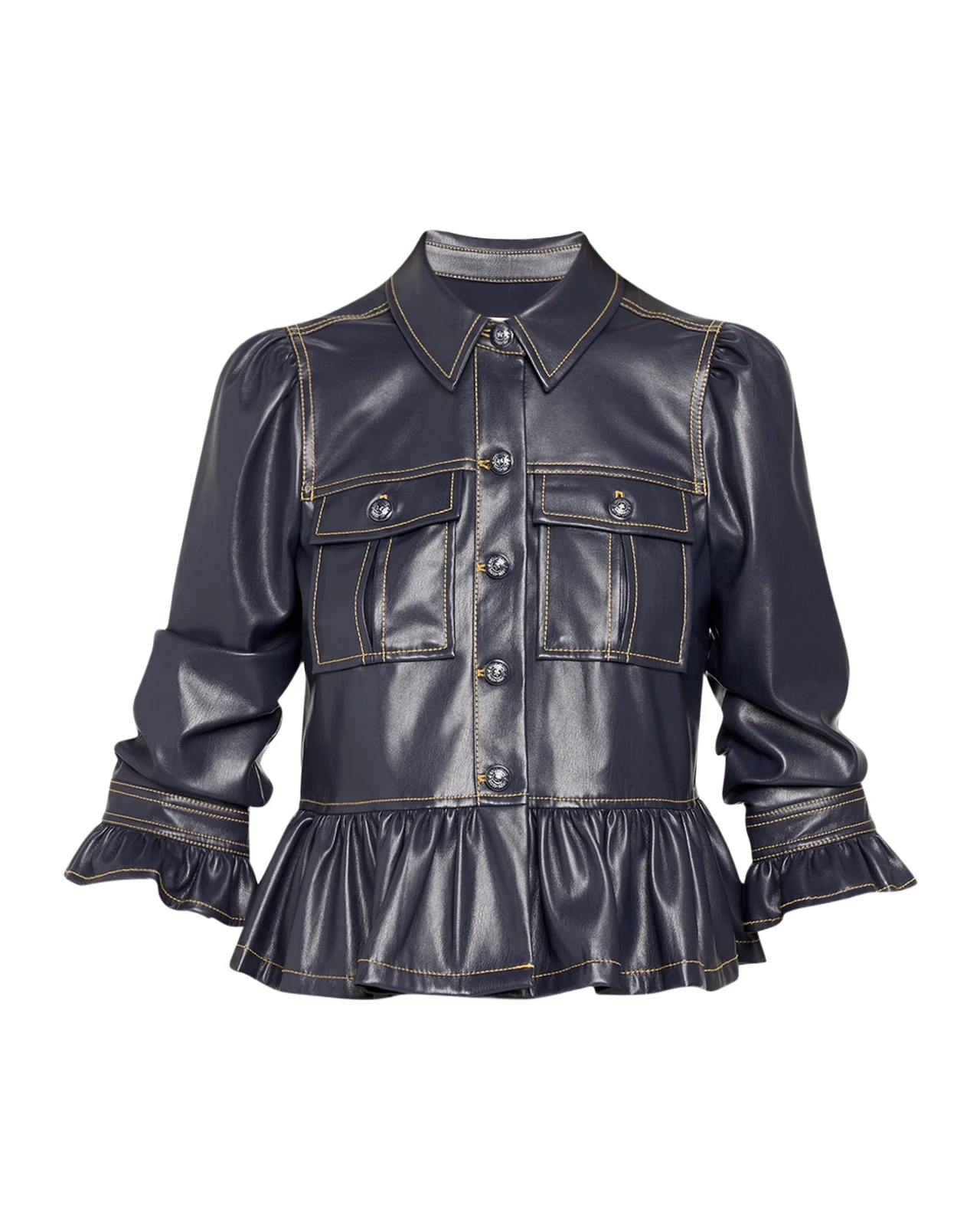 Cinq à Sept Delanie Ruffled Vegan Leather Jacket