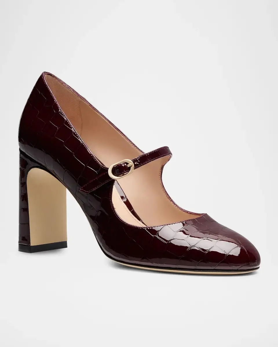 Stuart Weitzman 85mm Babette Croc-Embossed Patent Leather Mary Jane Pumps | Thumbnail 2 Stuart Weitzman 85mm Babette Croc-Embossed Patent Leather Mary Jane Pumps | Thumbnail 2