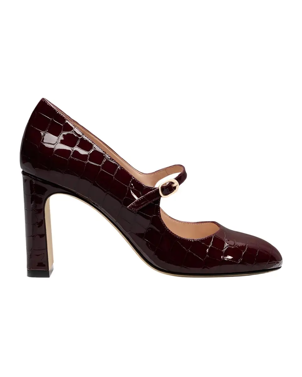 Stuart Weitzman 85mm Babette Croc-Embossed Patent Leather Mary Jane Pumps | Thumbnail 3 Stuart Weitzman 85mm Babette Croc-Embossed Patent Leather Mary Jane Pumps | Thumbnail 3