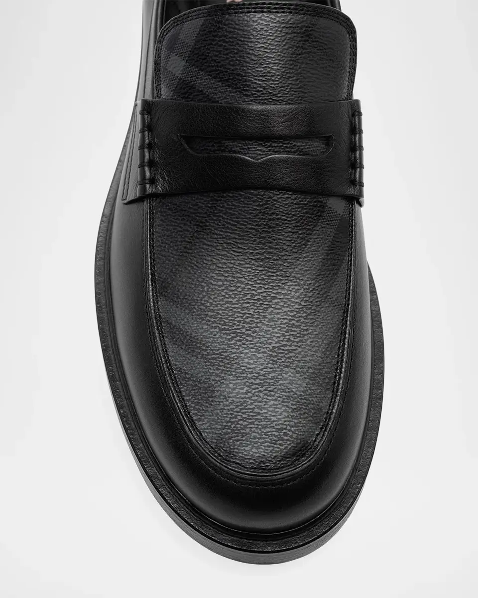 Burberry Men's Pembroke Checked Leather-Blend Loafers | Thumbnail 2 Burberry Men's Pembroke Checked Leather-Blend Loafers | Thumbnail 2