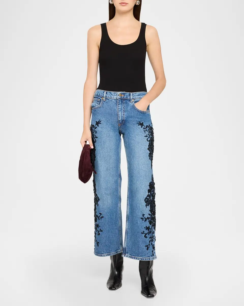 Ramy Brook Lea Beaded Cropped Wide-Leg Jean | Thumbnail 2