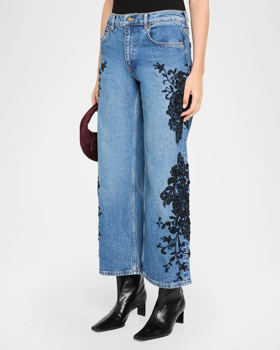 Ramy Brook Lea Beaded Cropped Wide-Leg Jean | Thumbnail 4