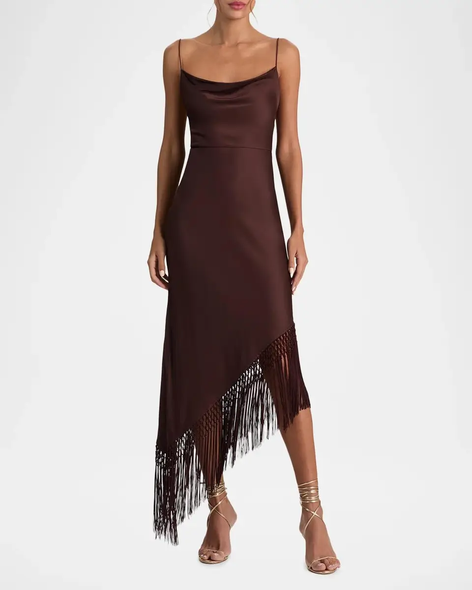 Alice + Olivia Harmony Drapey Slip Fringe Midi Dress | Thumbnail 2