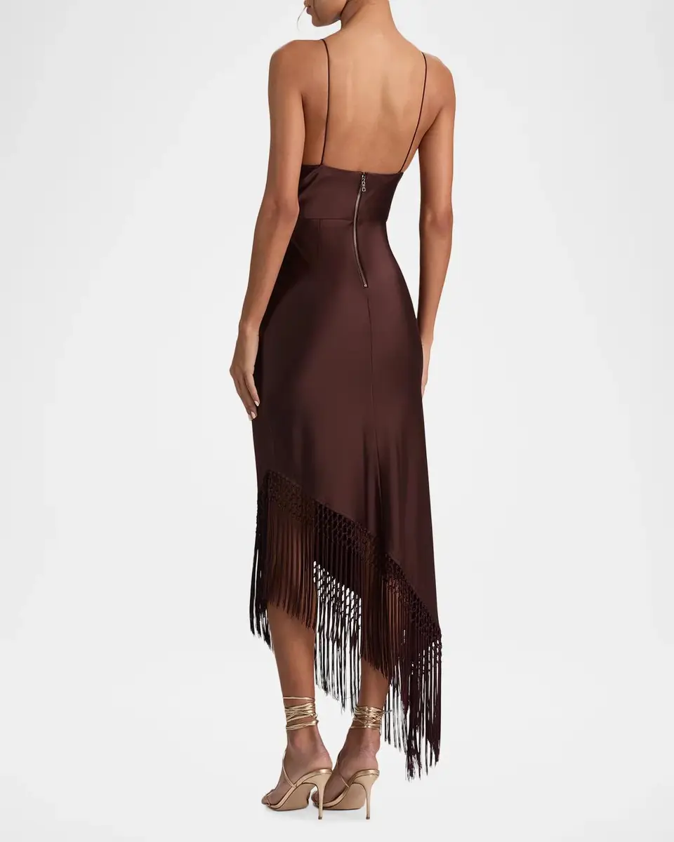Alice + Olivia Harmony Drapey Slip Fringe Midi Dress | Thumbnail 3