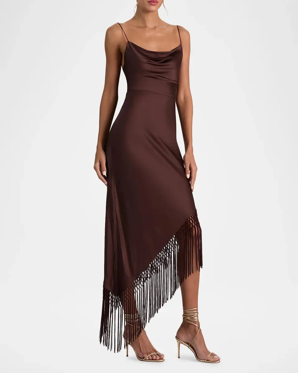 Alice + Olivia Harmony Drapey Slip Fringe Midi Dress | Thumbnail 4