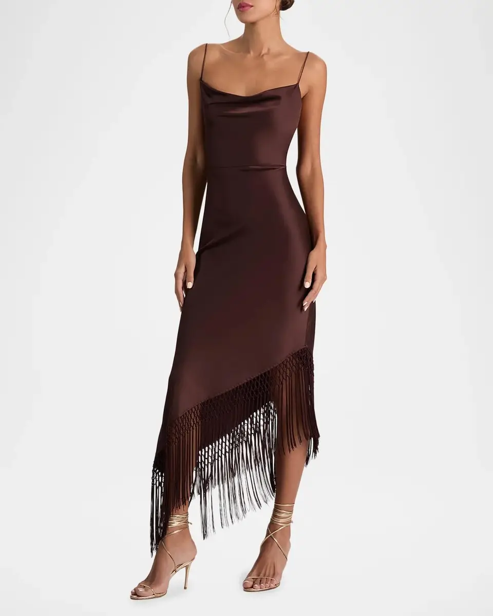 Alice + Olivia Harmony Drapey Slip Fringe Midi Dress | Thumbnail 6