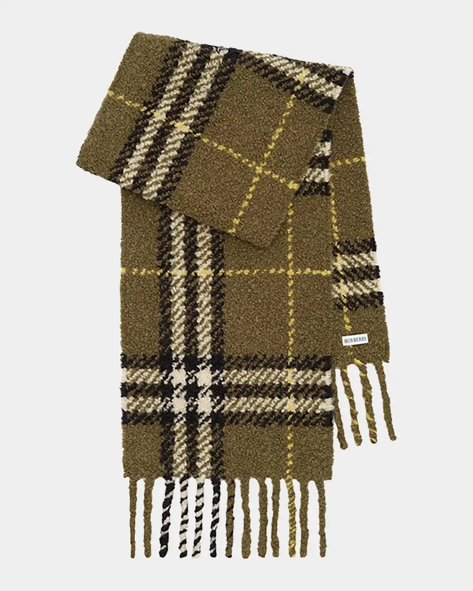 Burberry Men's Check Alpaca Wool-Blend Boucle Scarf | Thumbnail 2 Burberry Men's Check Alpaca Wool-Blend Boucle Scarf | Thumbnail 2