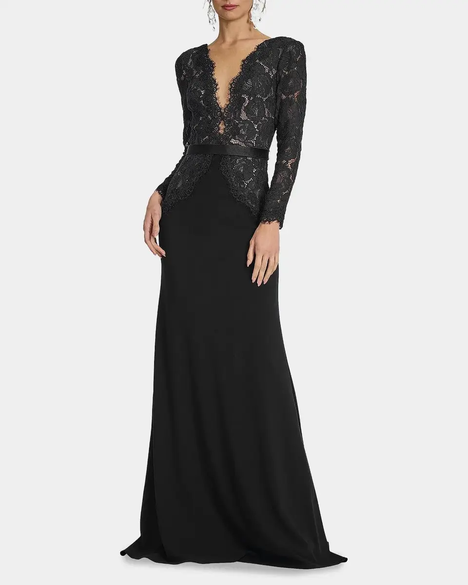 Tadashi Shoji Plunging Illusion Lace & Crepe Gown | Thumbnail 2 Tadashi Shoji Plunging Illusion Lace & Crepe Gown | Thumbnail 2