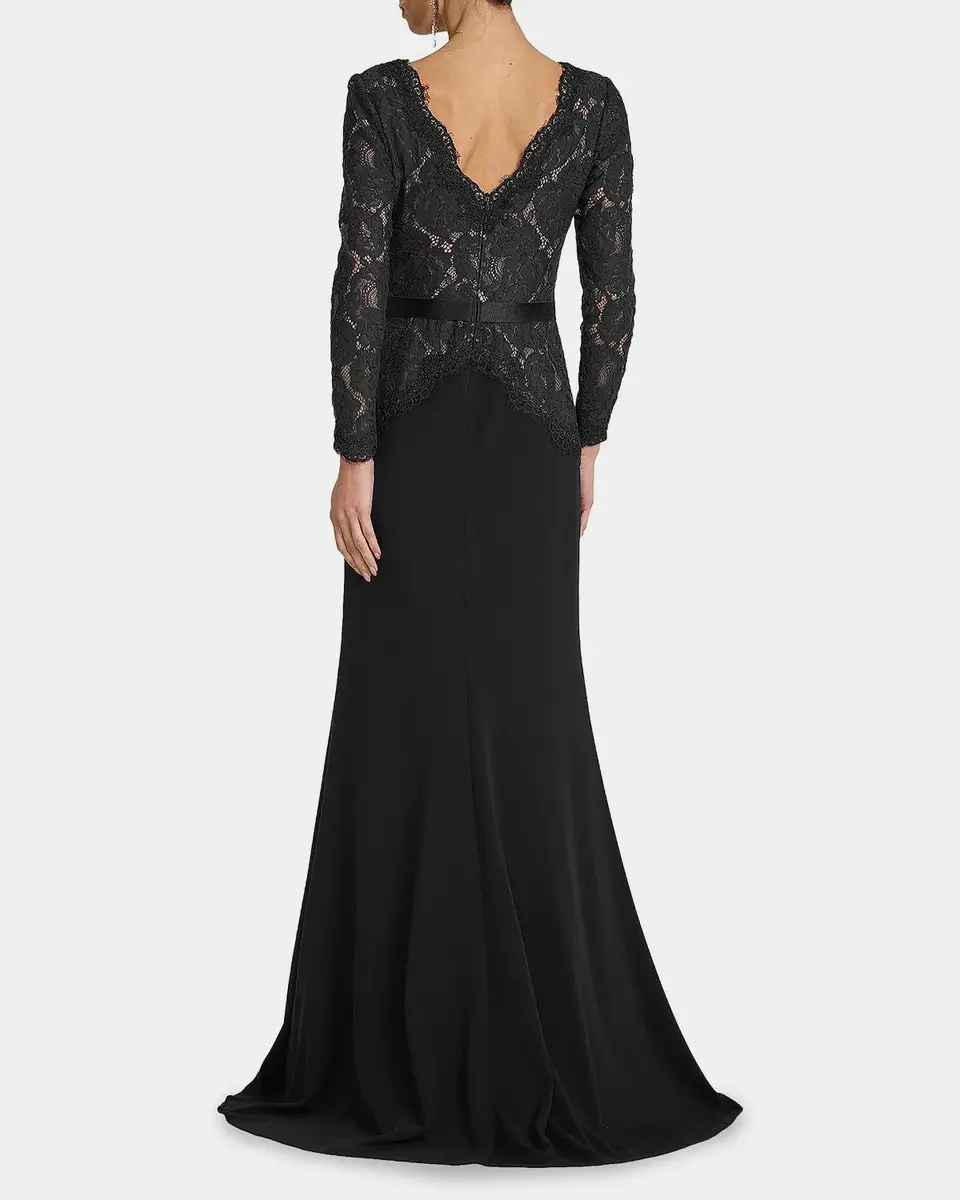 Tadashi Shoji Plunging Illusion Lace & Crepe Gown | Thumbnail 3 Tadashi Shoji Plunging Illusion Lace & Crepe Gown | Thumbnail 3