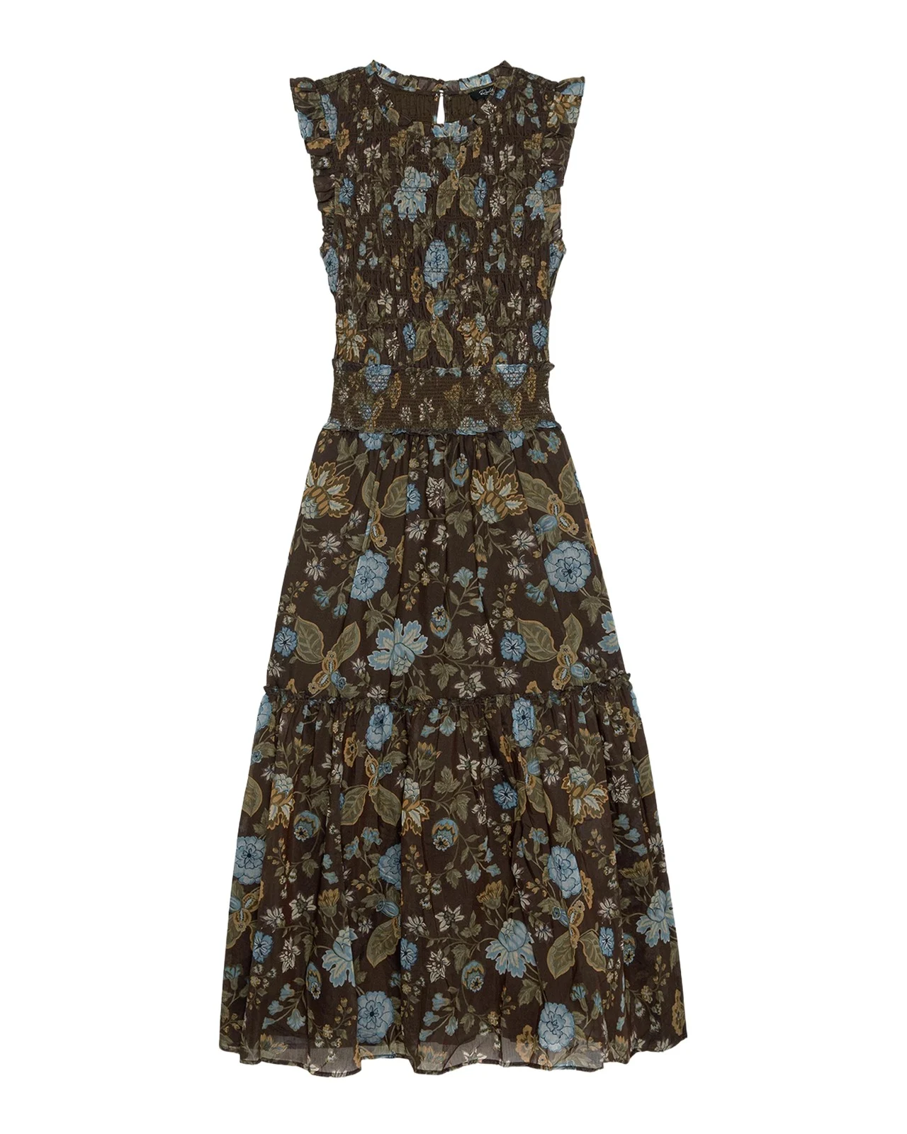 Vivier Shirred Ruffle-Trim Midi Dress