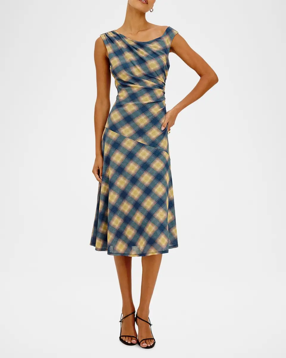 RAILS Sorra Sleeveless Ruched Plaid Midi Dress | Thumbnail 2 RAILS Sorra Sleeveless Ruched Plaid Midi Dress | Thumbnail 2