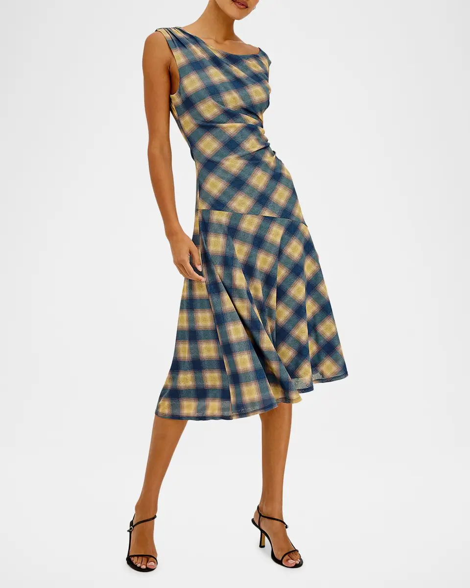 RAILS Sorra Sleeveless Ruched Plaid Midi Dress | Thumbnail 4 RAILS Sorra Sleeveless Ruched Plaid Midi Dress | Thumbnail 4