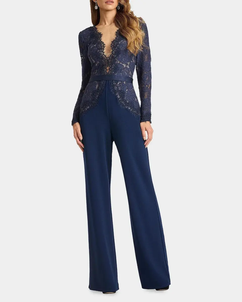Tadashi Shoji Amaris Plunging Illusion Lace & Crepe Jumpsuit | Thumbnail 2 Tadashi Shoji Amaris Plunging Illusion Lace & Crepe Jumpsuit | Thumbnail 2