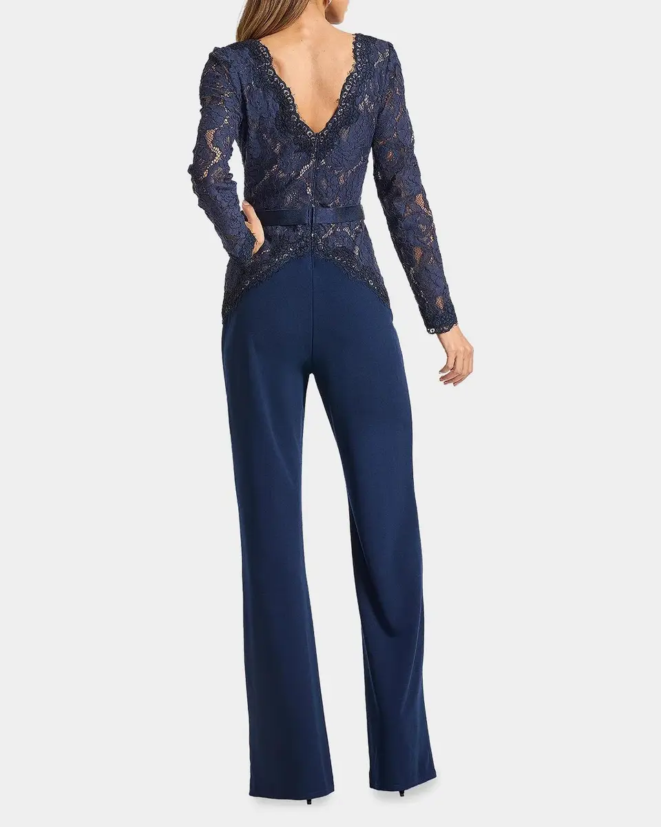 Tadashi Shoji Amaris Plunging Illusion Lace & Crepe Jumpsuit | Thumbnail 3 Tadashi Shoji Amaris Plunging Illusion Lace & Crepe Jumpsuit | Thumbnail 3