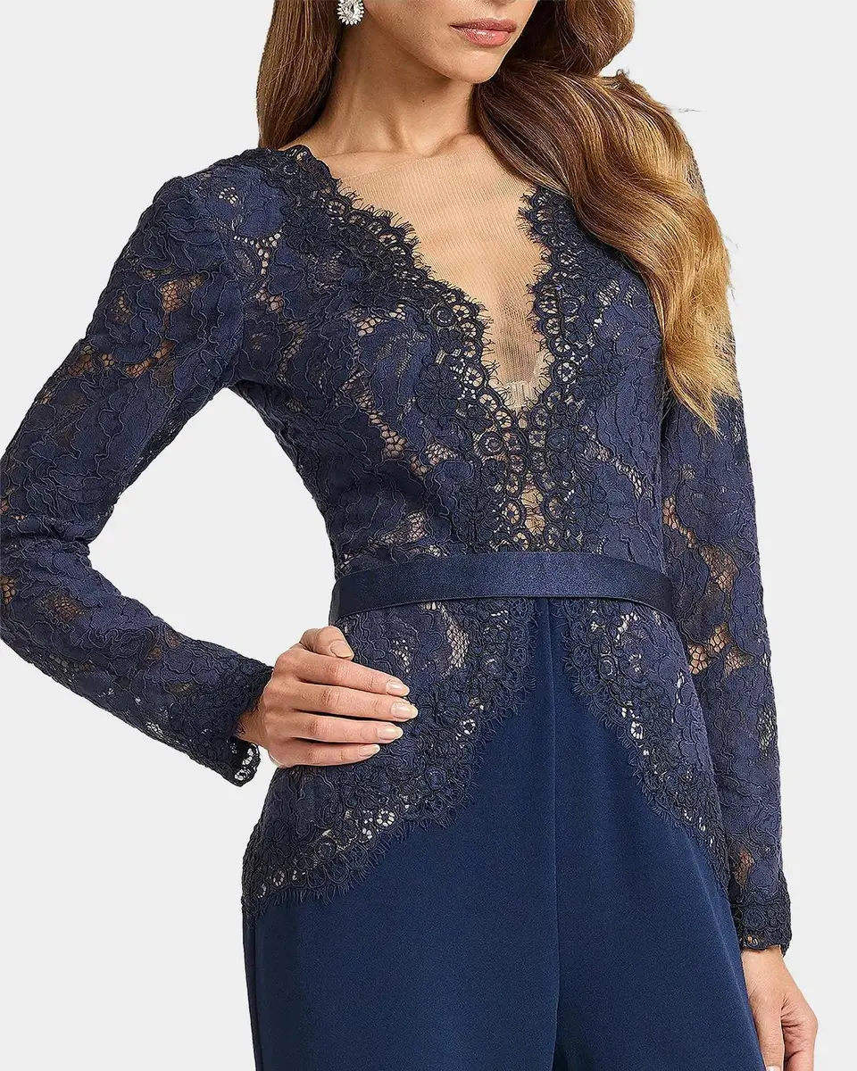 Tadashi Shoji Amaris Plunging Illusion Lace & Crepe Jumpsuit | Thumbnail 5 Tadashi Shoji Amaris Plunging Illusion Lace & Crepe Jumpsuit | Thumbnail 5