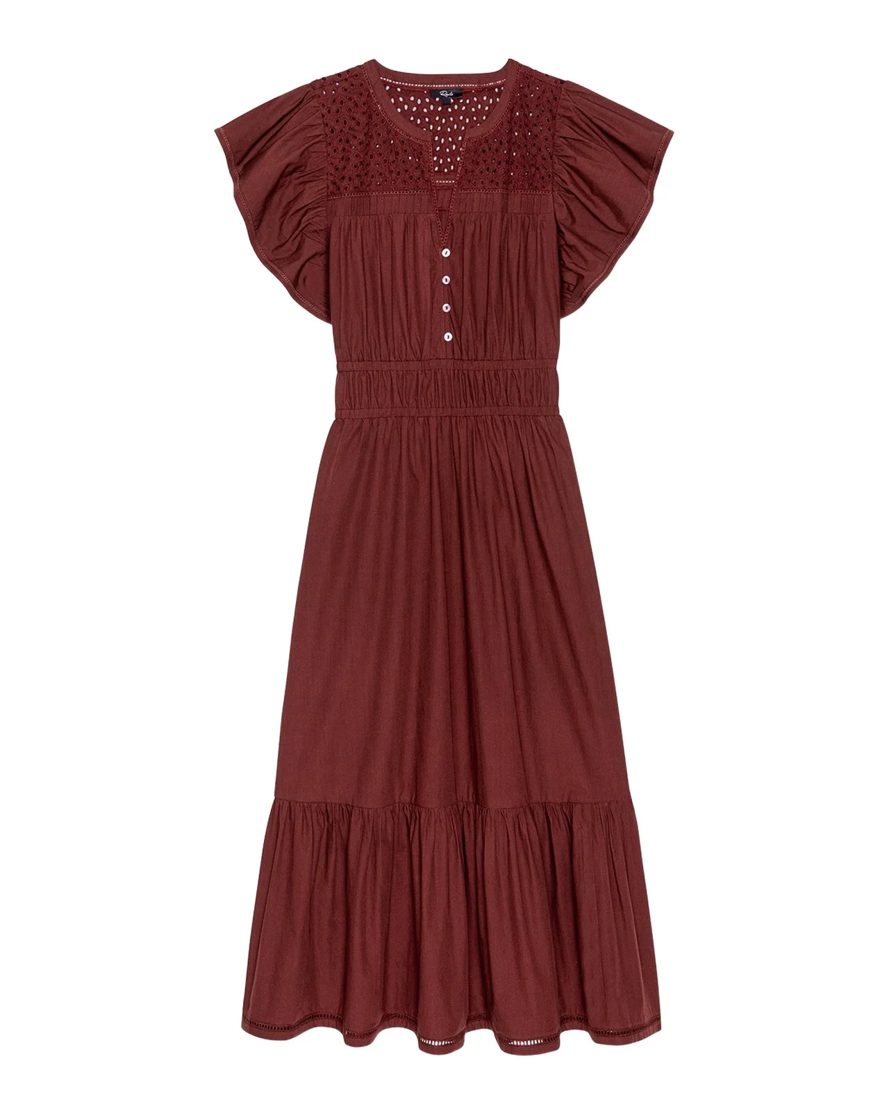 Gianna Eyelet Flutter-Sleeve Midi Dress