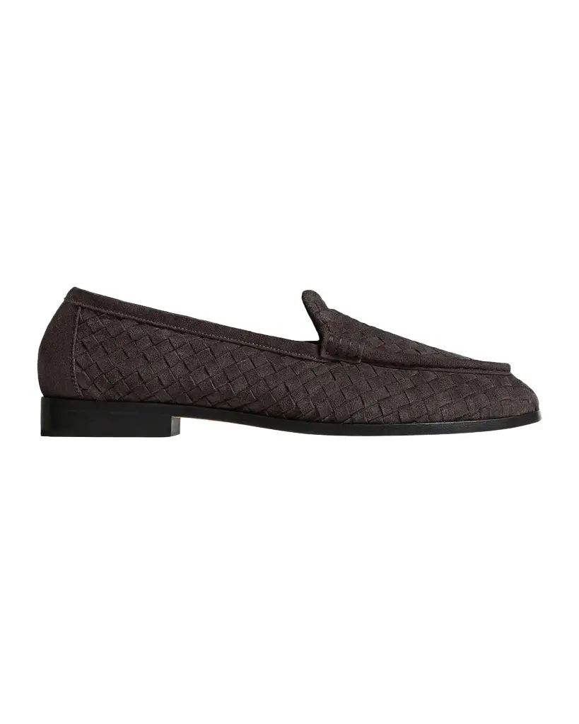 Bottega Veneta Men's Silenzio Intrecciato Suede Moc-Toe Loafers | Image 1 Bottega Veneta Men's Silenzio Intrecciato Suede Moc-Toe Loafers | Image 1