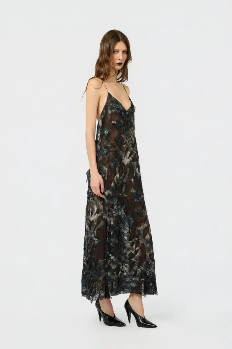 Roberto Cavalli Midi Dress with Fur Print on Destroyed-Effect Lace | Thumbnail 2 Roberto Cavalli Midi Dress with Fur Print on Destroyed-Effect Lace | Thumbnail 2