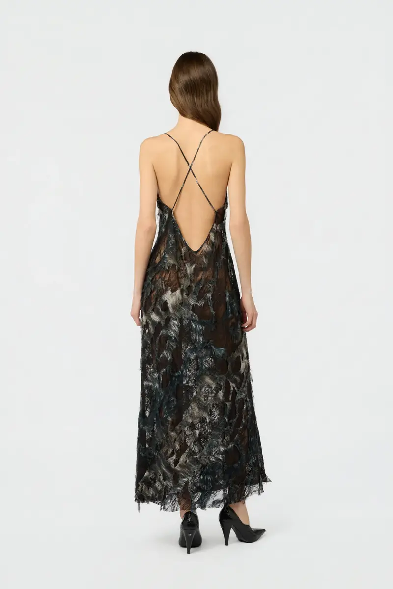 Roberto Cavalli Midi Dress with Fur Print on Destroyed-Effect Lace | Thumbnail 3 Roberto Cavalli Midi Dress with Fur Print on Destroyed-Effect Lace | Thumbnail 3