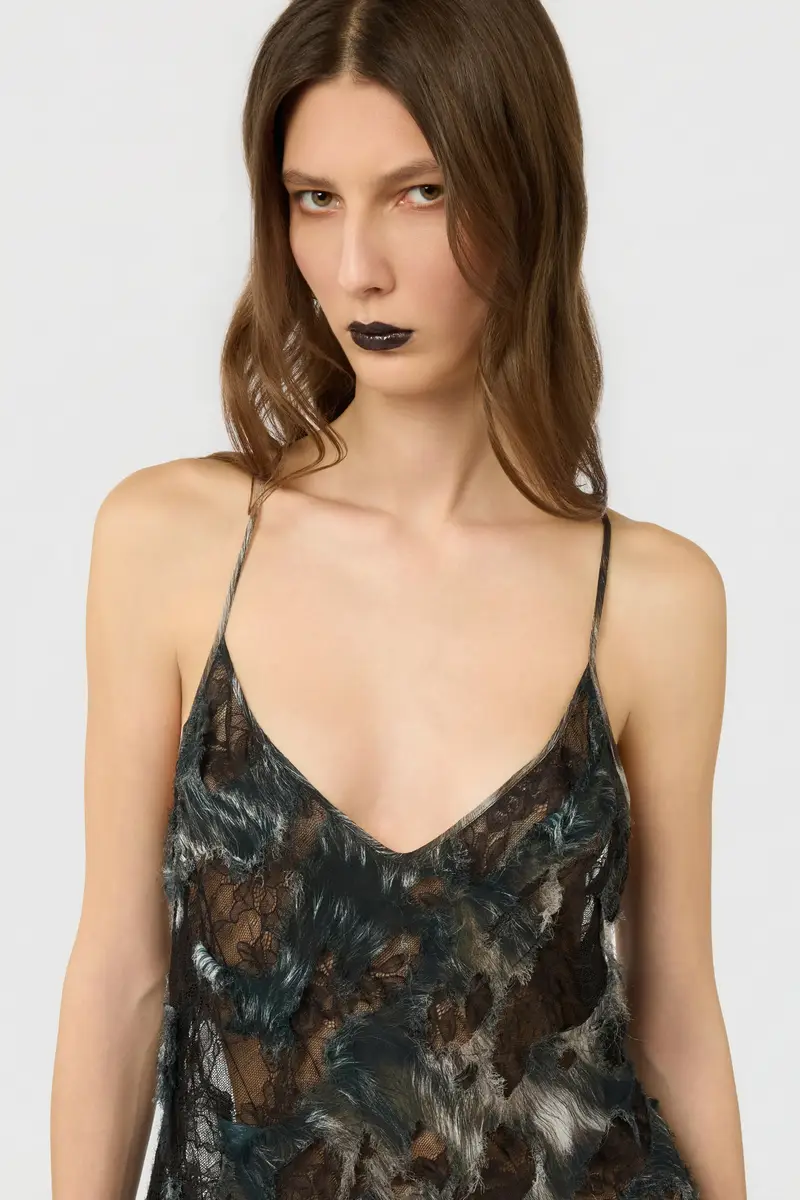 Roberto Cavalli Midi Dress with Fur Print on Destroyed-Effect Lace | Thumbnail 4 Roberto Cavalli Midi Dress with Fur Print on Destroyed-Effect Lace | Thumbnail 4