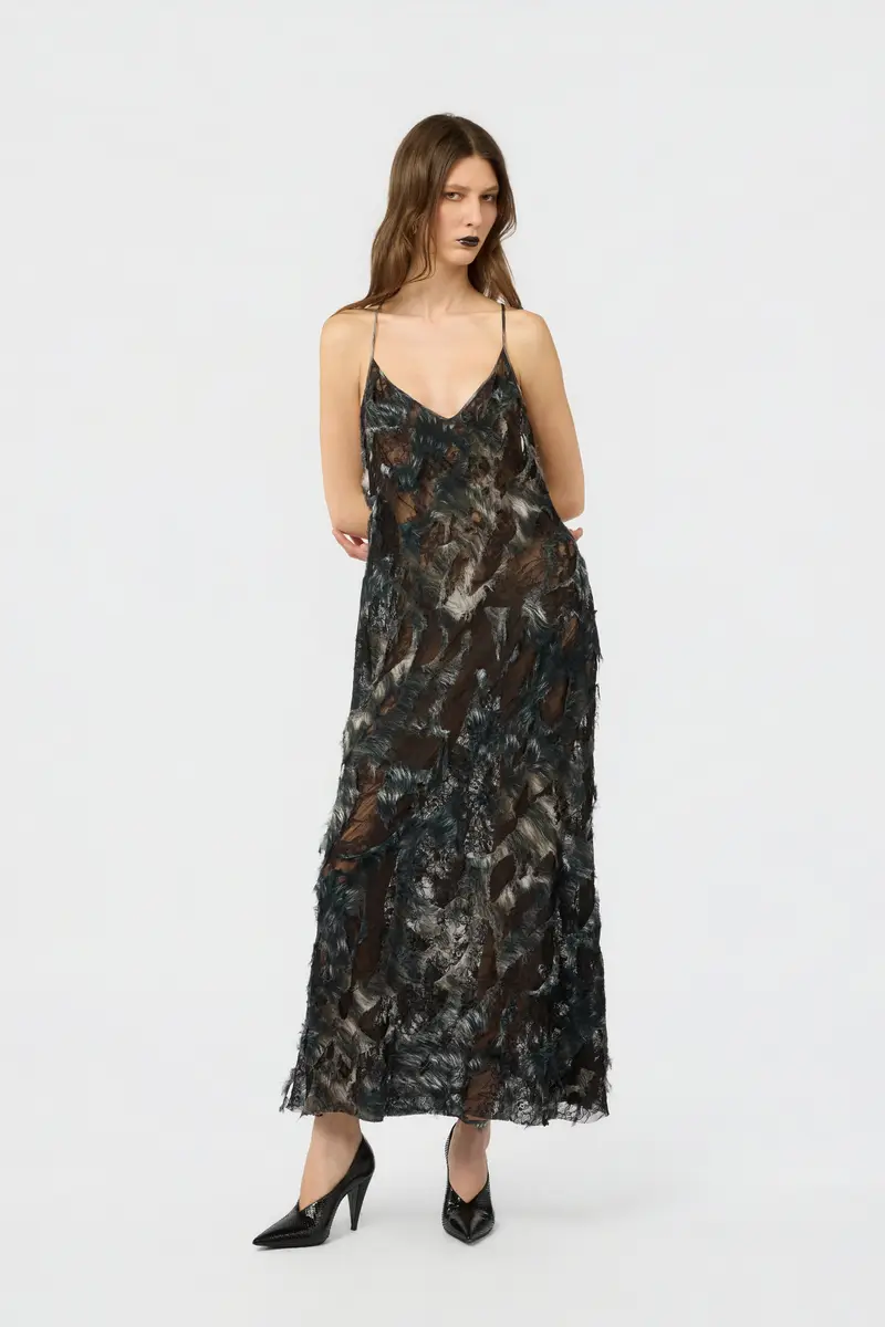 Roberto Cavalli Midi Dress with Fur Print on Destroyed-Effect Lace | Thumbnail 6 Roberto Cavalli Midi Dress with Fur Print on Destroyed-Effect Lace | Thumbnail 6