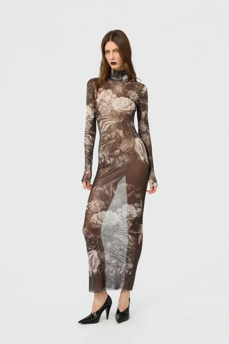 Roberto Cavalli Laminated Tulle Dress With Fiammingo Flowers Print | Thumbnail 2 Roberto Cavalli Laminated Tulle Dress With Fiammingo Flowers Print | Thumbnail 2