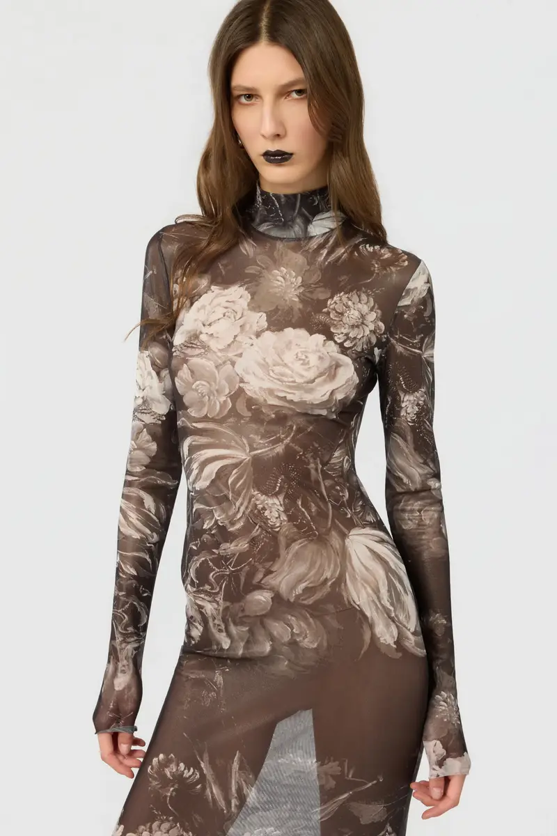 Roberto Cavalli Laminated Tulle Dress With Fiammingo Flowers Print | Thumbnail 4 Roberto Cavalli Laminated Tulle Dress With Fiammingo Flowers Print | Thumbnail 4