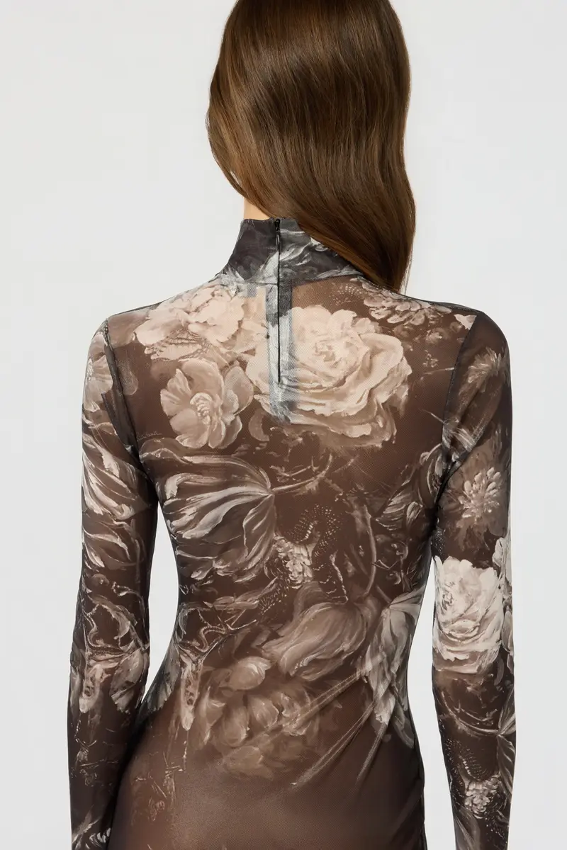 Roberto Cavalli Laminated Tulle Dress With Fiammingo Flowers Print | Thumbnail 5 Roberto Cavalli Laminated Tulle Dress With Fiammingo Flowers Print | Thumbnail 5