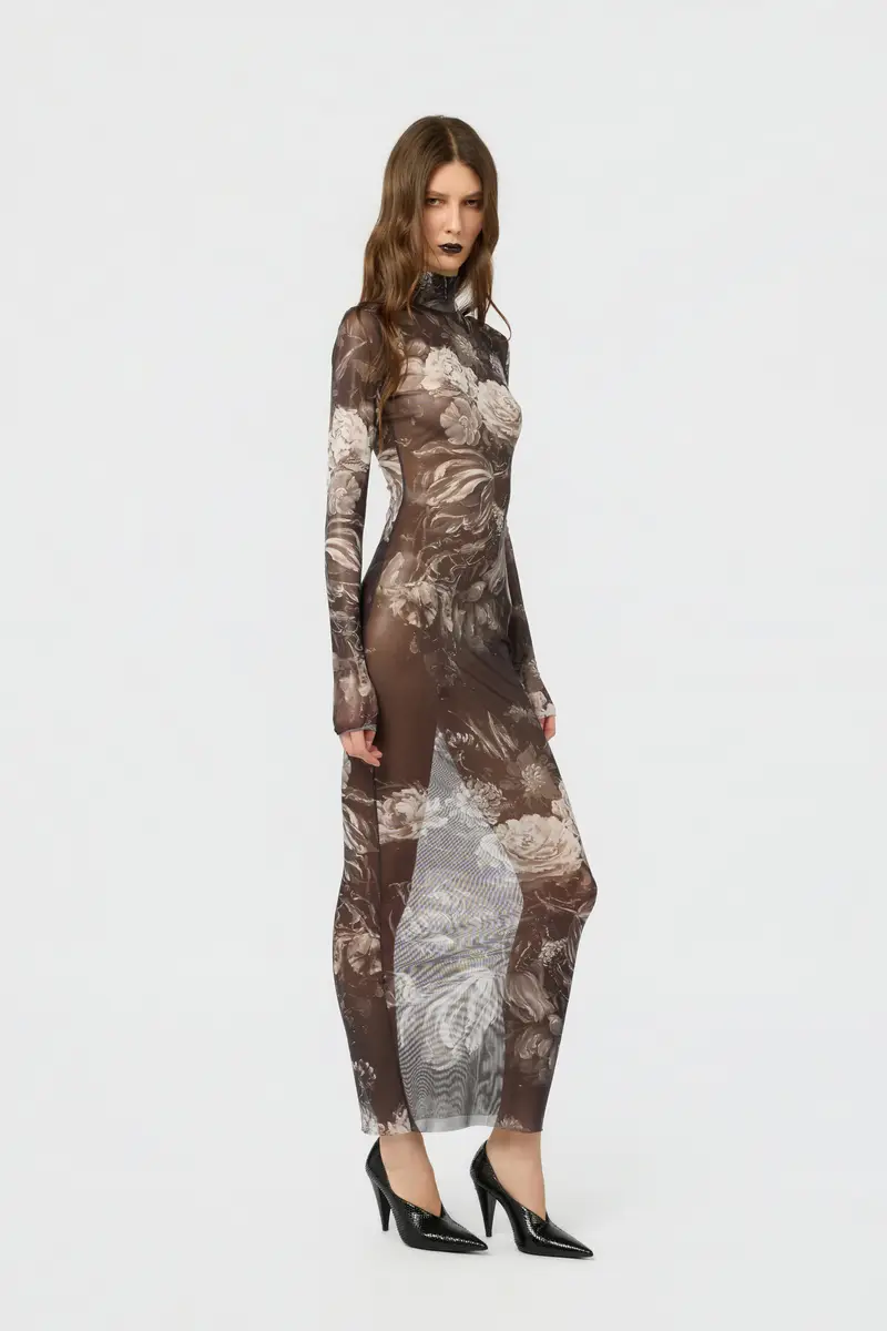 Roberto Cavalli Laminated Tulle Dress With Fiammingo Flowers Print | Thumbnail 6 Roberto Cavalli Laminated Tulle Dress With Fiammingo Flowers Print | Thumbnail 6