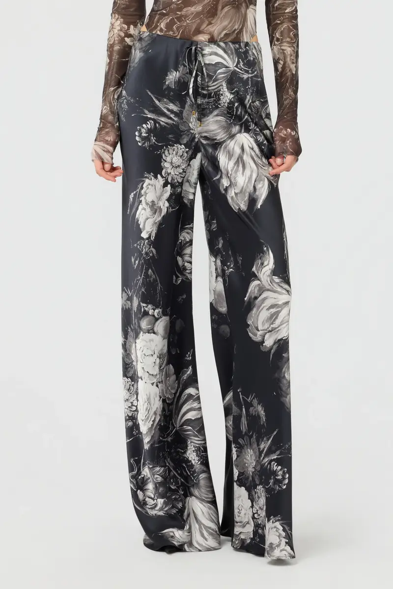 Roberto Cavalli Silk Trousers with Fiammingo Flowers Print | Thumbnail 2 Roberto Cavalli Silk Trousers with Fiammingo Flowers Print | Thumbnail 2