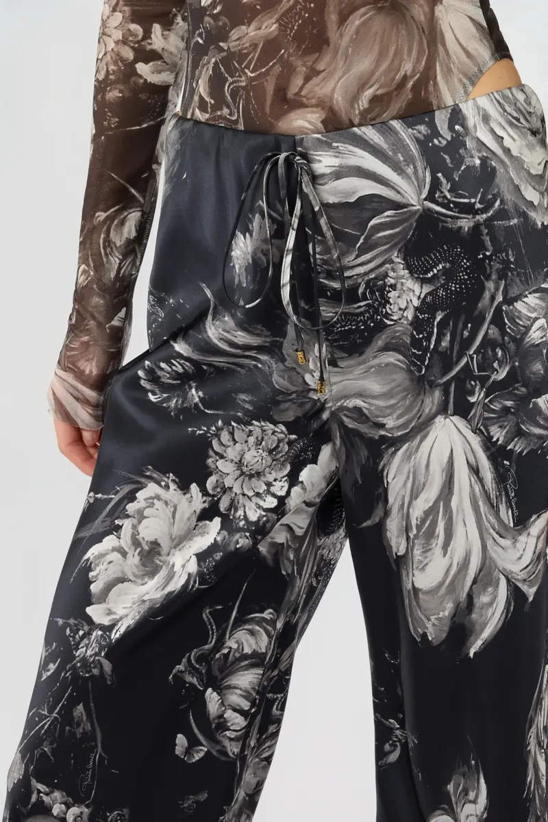 Roberto Cavalli Silk Trousers with Fiammingo Flowers Print | Thumbnail 4 Roberto Cavalli Silk Trousers with Fiammingo Flowers Print | Thumbnail 4