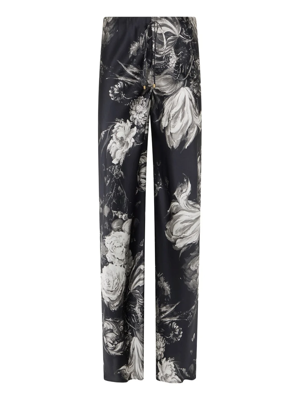 Roberto Cavalli Silk Trousers with Fiammingo Flowers Print