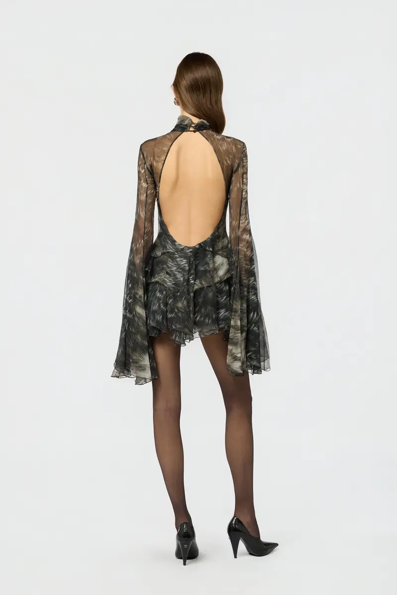 Roberto Cavalli Mini Dress in Silk with Fur Print | Thumbnail 3 Roberto Cavalli Mini Dress in Silk with Fur Print | Thumbnail 3