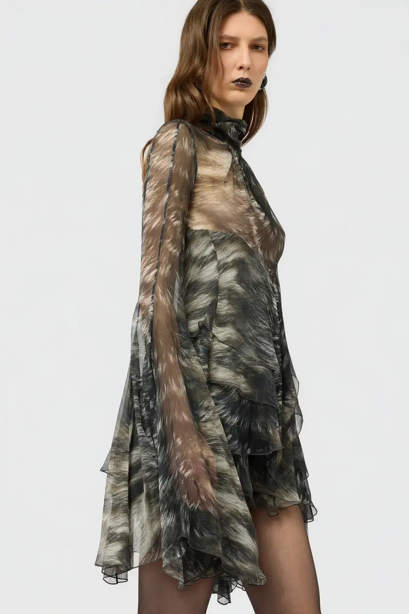 Roberto Cavalli Mini Dress in Silk with Fur Print | Thumbnail 4 Roberto Cavalli Mini Dress in Silk with Fur Print | Thumbnail 4