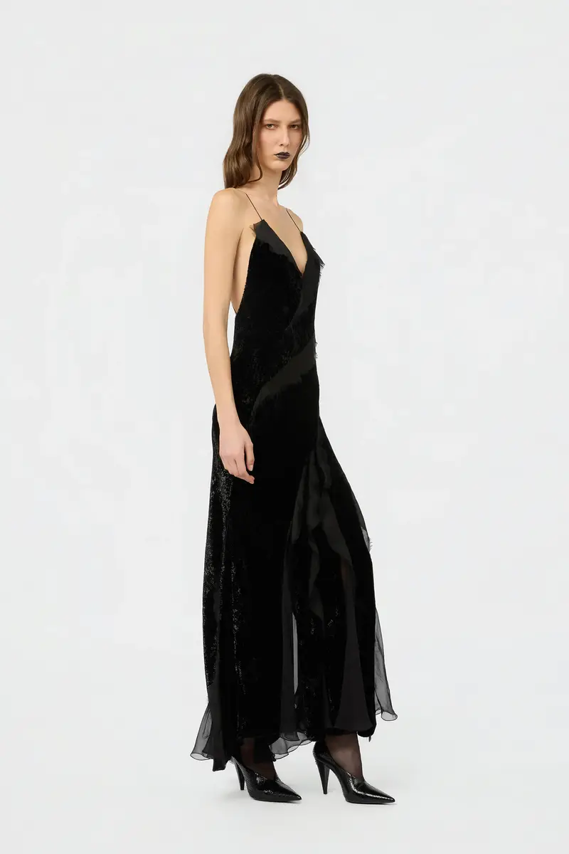 Roberto Cavalli Velvet Slip Dress with Silk Chiffon Ruffles | Thumbnail 2 Roberto Cavalli Velvet Slip Dress with Silk Chiffon Ruffles | Thumbnail 2