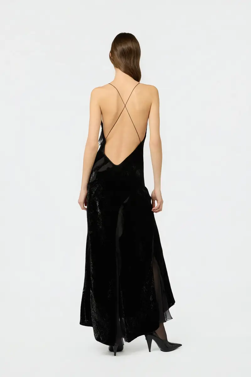Roberto Cavalli Velvet Slip Dress with Silk Chiffon Ruffles | Thumbnail 3 Roberto Cavalli Velvet Slip Dress with Silk Chiffon Ruffles | Thumbnail 3
