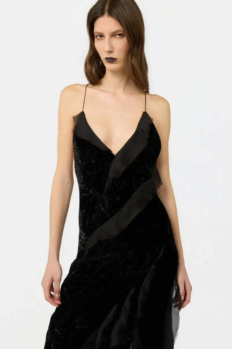 Roberto Cavalli Velvet Slip Dress with Silk Chiffon Ruffles | Thumbnail 4 Roberto Cavalli Velvet Slip Dress with Silk Chiffon Ruffles | Thumbnail 4